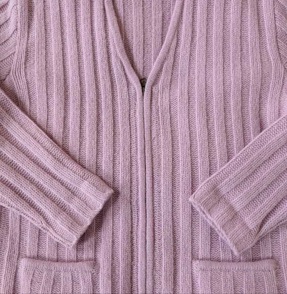J. Crew Vintage Wool Pink Lavender Ribbed Zipper Cardigan sz M - Picture 5 of 8